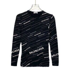 Balenciaga Black All-Over Logo Long-Sleeve Shirt XS